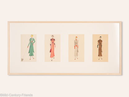 Art Déco Modezeichnungen V, Gouache auf Papier, 123 x 58 cm