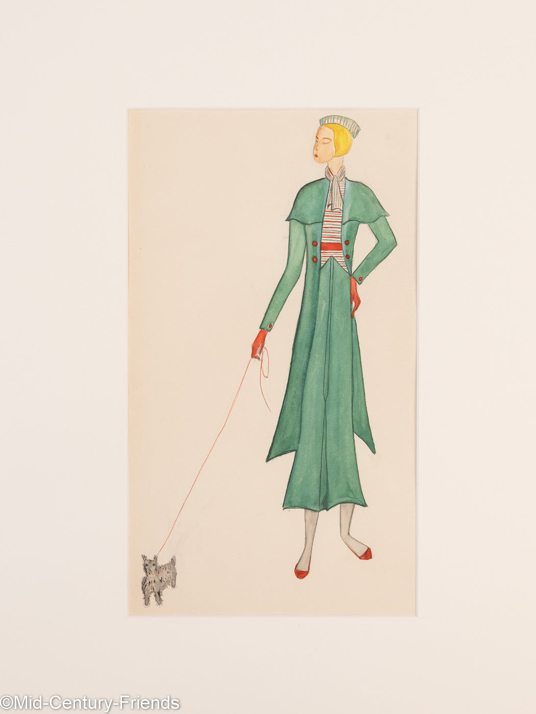 Art Déco Modezeichnungen V, Gouache auf Papier, 123 x 58 cm