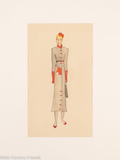 Art Déco Modezeichnungen V, Gouache auf Papier, 123 x 58 cm