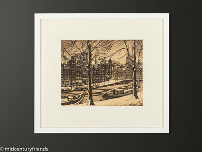 Amsterdam im Winter, S/W Radierung auf Papier, 50 x 45 cm