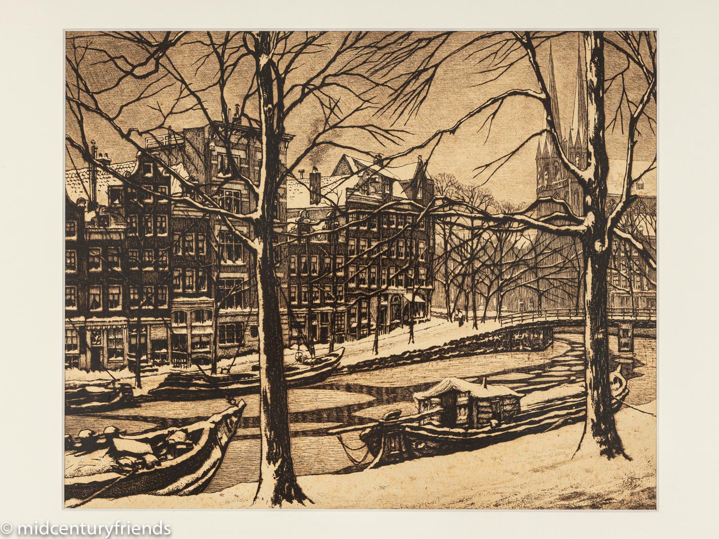 Amsterdam im Winter, S/W Radierung auf Papier, 50 x 45 cm