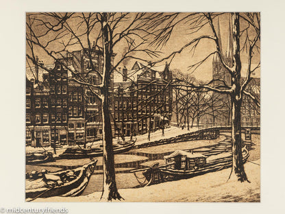 Amsterdam im Winter, S/W Radierung auf Papier, 50 x 45 cm