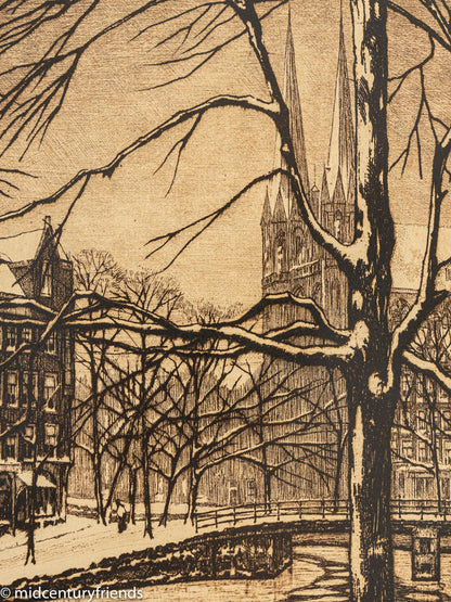 Amsterdam im Winter, S/W Radierung auf Papier, 50 x 45 cm