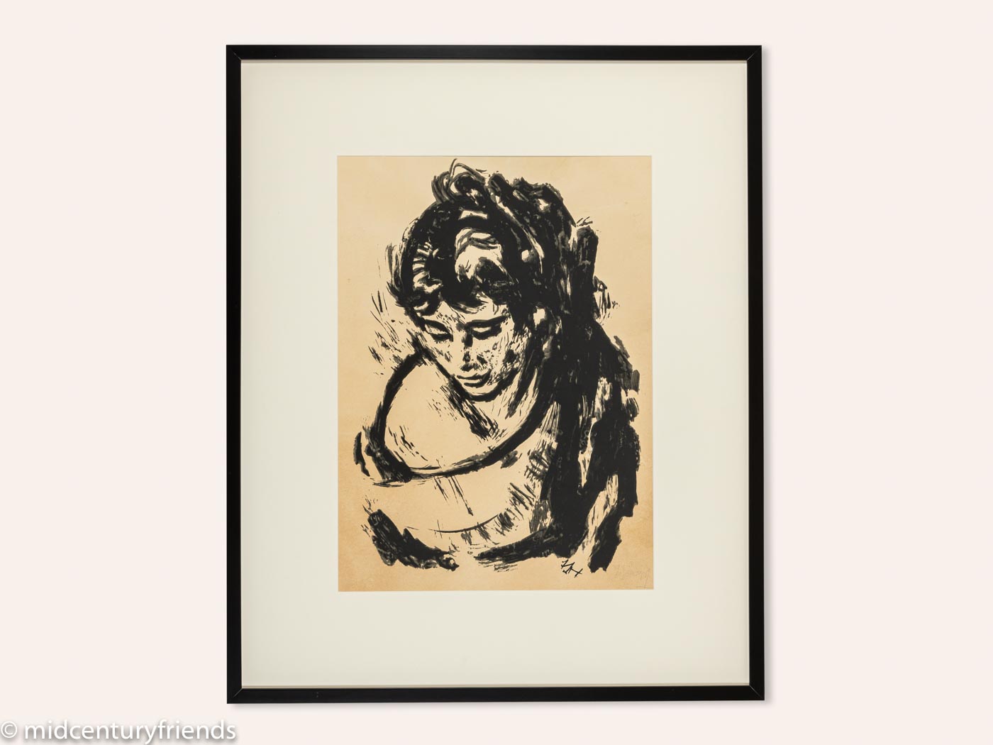 Portrait einer Frau, S/W Tuschezeichnung auf Papier, 74 x 90 cm