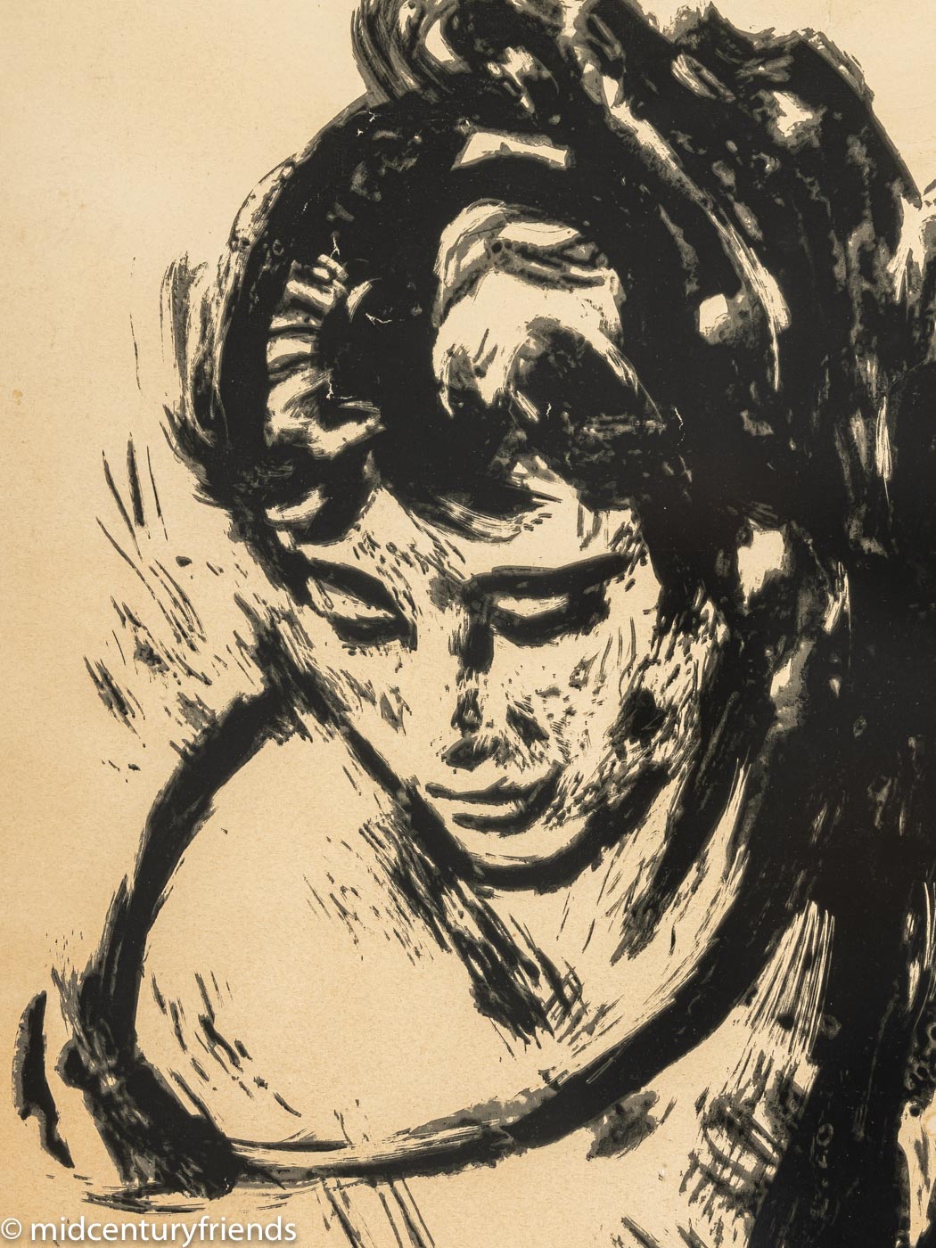 Portrait einer Frau, S/W Tuschezeichnung auf Papier, 74 x 90 cm