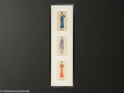Art Déco Modezeichnungen III, Gouache auf Papier, 36 x 123 cm