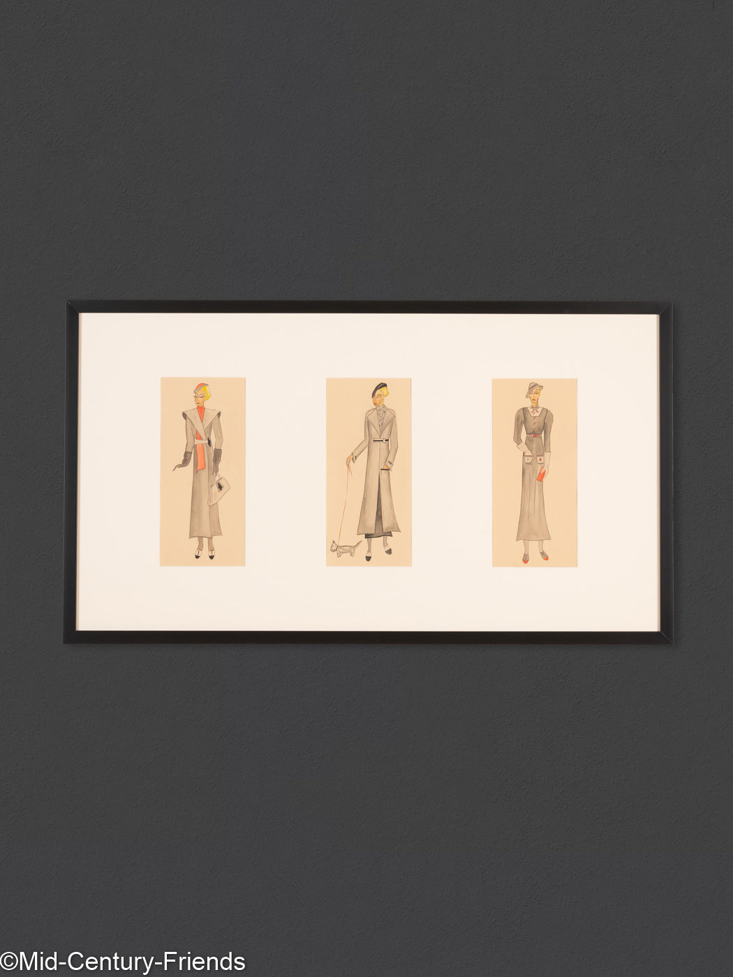 Art Déco Modezeichnungen I, Gouache auf Papier, 93 x 52 cm