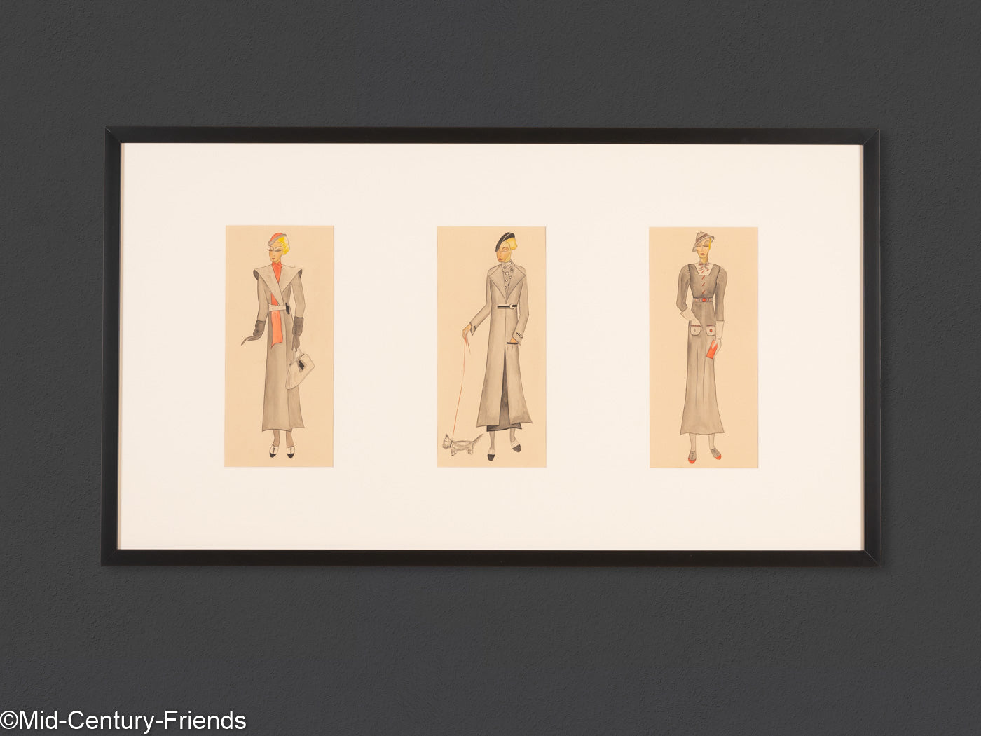 Art Déco Modezeichnungen I, Gouache auf Papier, 93 x 52 cm