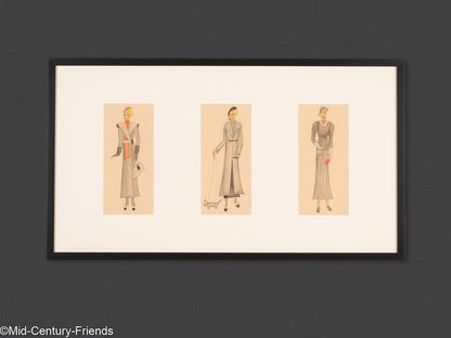 Art Déco Modezeichnungen I, Gouache auf Papier, 93 x 52 cm