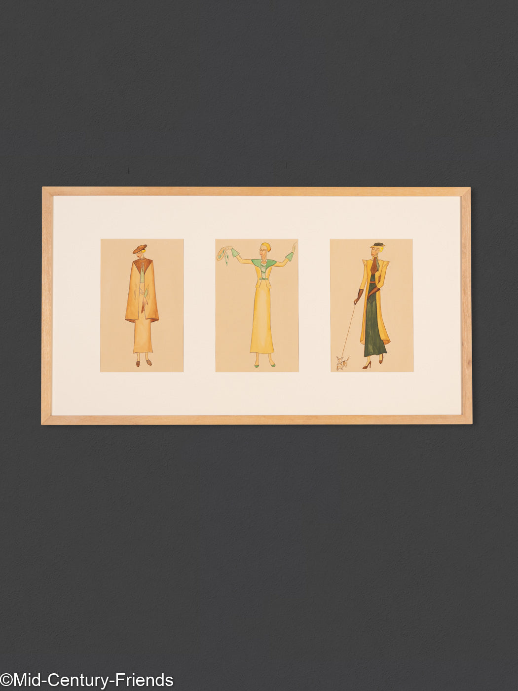 Art Déco Modezeichnungen II, Gouache auf Papier, 93 x 52 cm