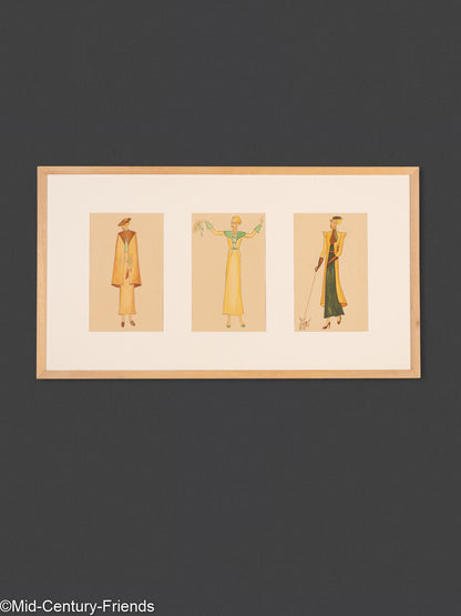 Art Déco Modezeichnungen II, Gouache auf Papier, 93 x 52 cm