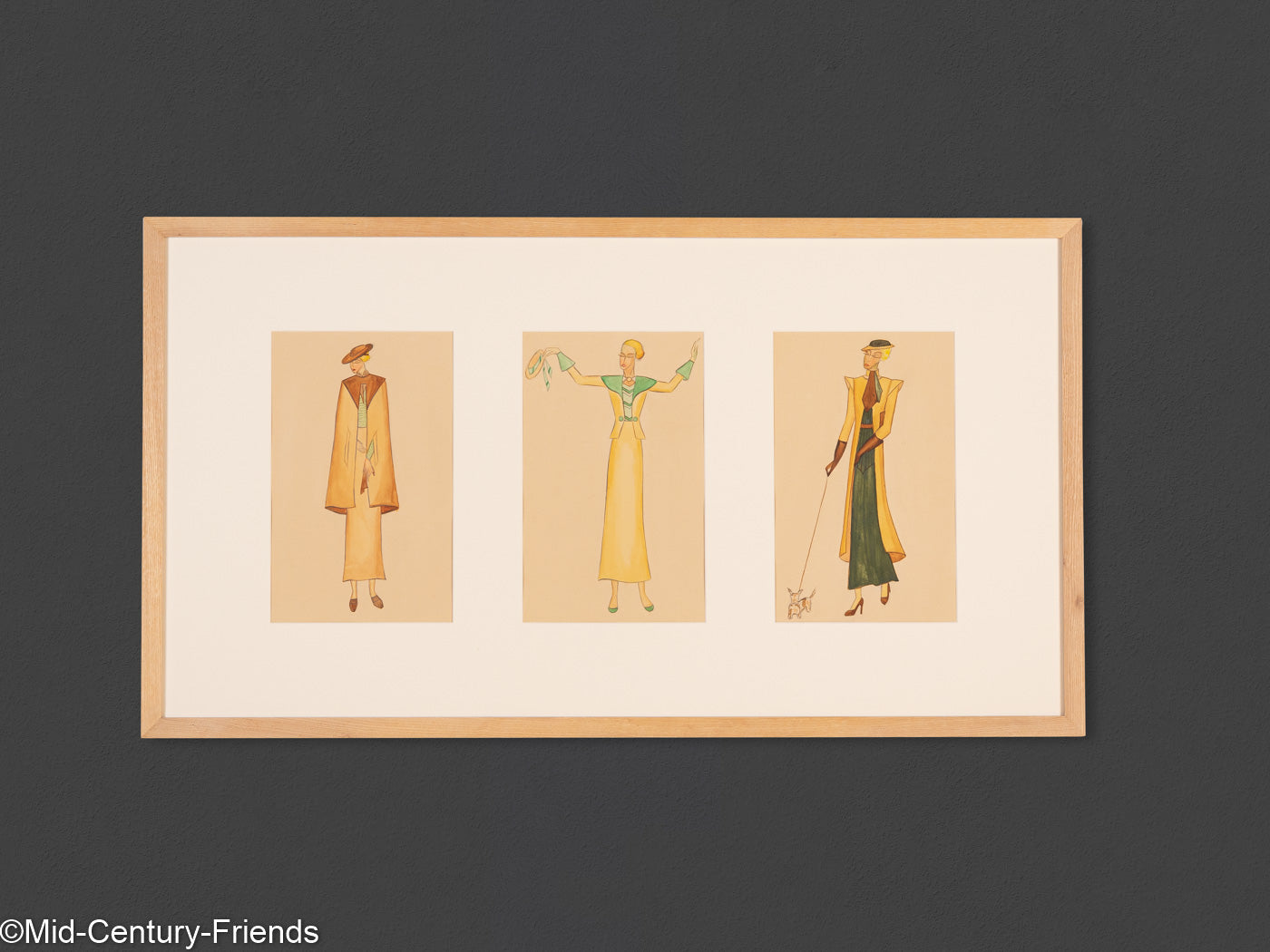 Art Déco Modezeichnungen II, Gouache auf Papier, 93 x 52 cm