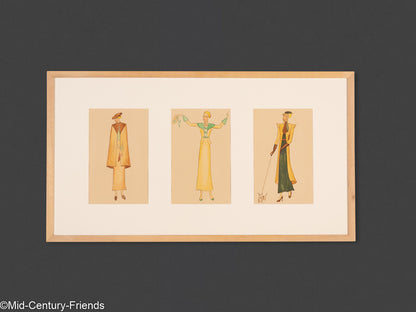 Art Déco Modezeichnungen II, Gouache auf Papier, 93 x 52 cm