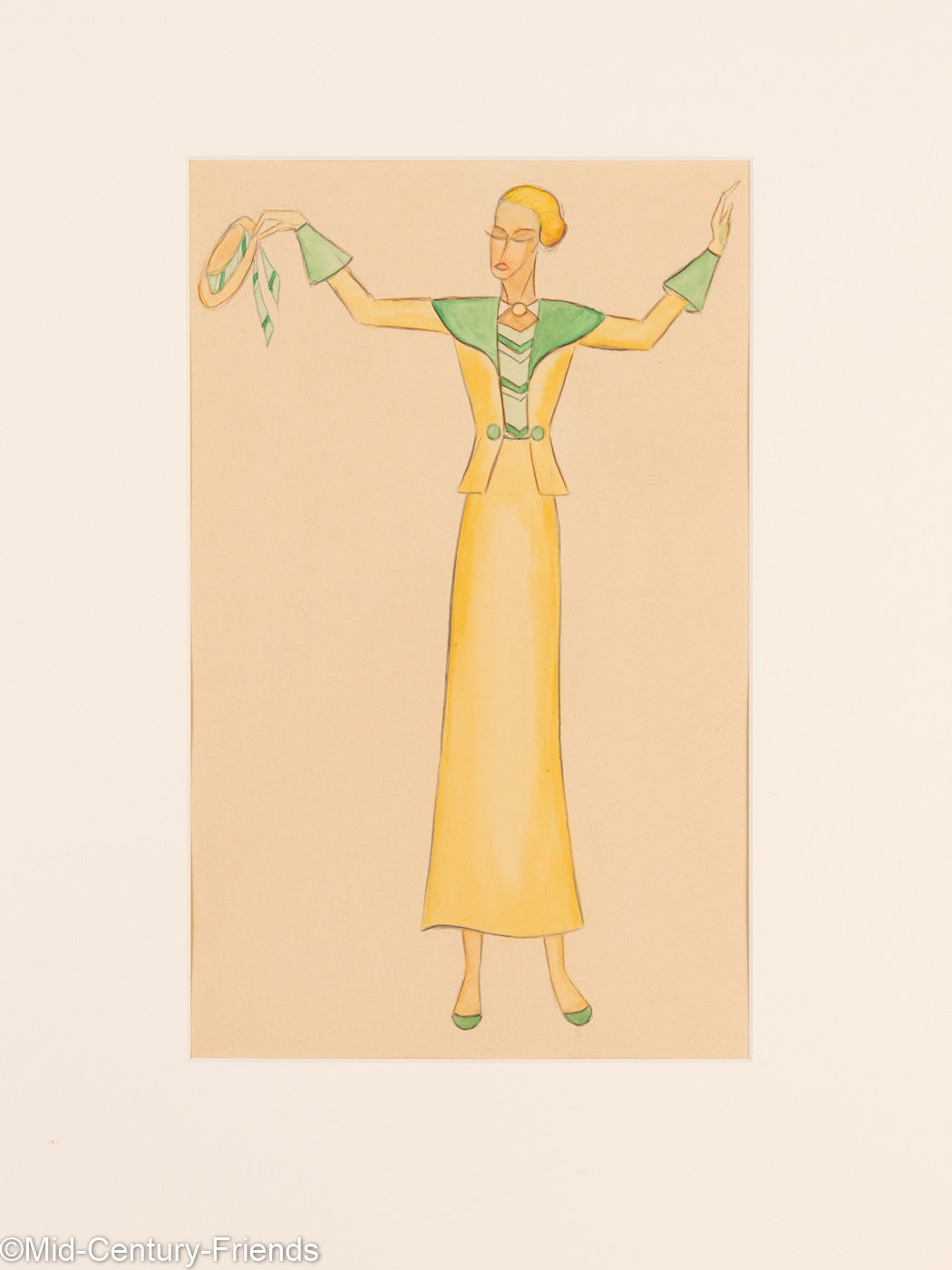 Art Déco Modezeichnungen II, Gouache auf Papier, 93 x 52 cm