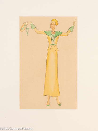 Art Déco Modezeichnungen II, Gouache auf Papier, 93 x 52 cm