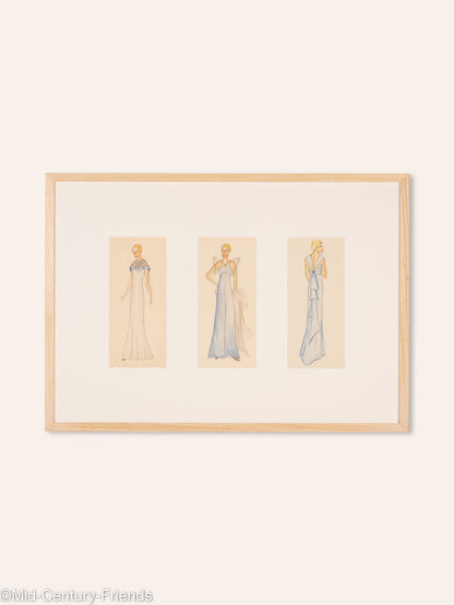 Art Déco Modezeichnungen VI, Gouache auf Papier, 83 x 59 cm