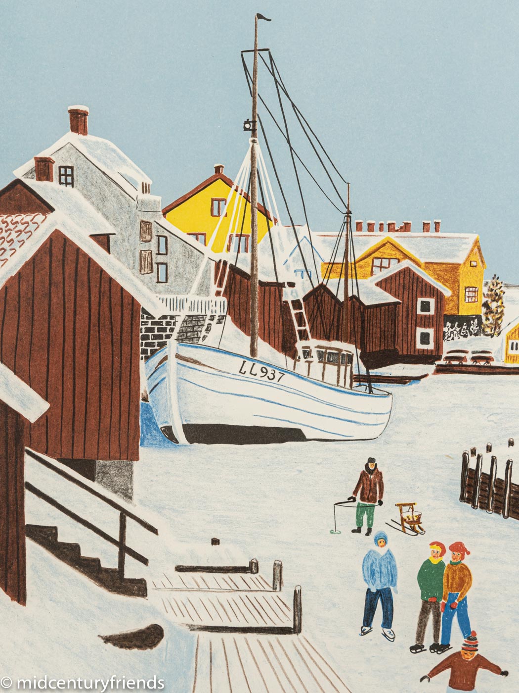 Schwedischer Winter, Farblithographie, 73 x 63 cm