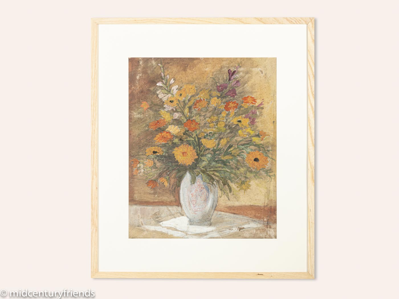 Art Déco Blumen, Aquarell auf dickem Papier, 64 x 74 cm