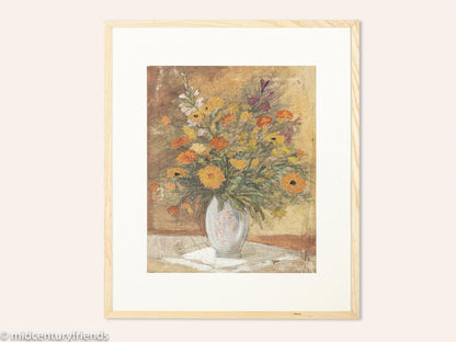 Art Déco Blumen, Aquarell auf dickem Papier, 64 x 74 cm