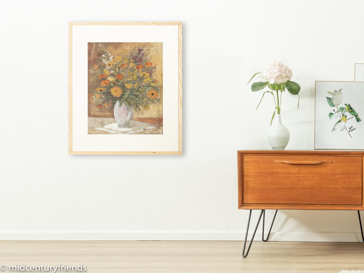 Art Déco Blumen, Aquarell auf dickem Papier, 64 x 74 cm