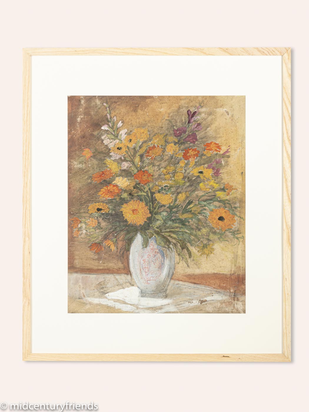 Art Déco Blumen, Aquarell auf dickem Papier, 64 x 74 cm