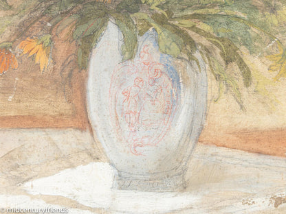 Art Déco Blumen, Aquarell auf dickem Papier, 64 x 74 cm