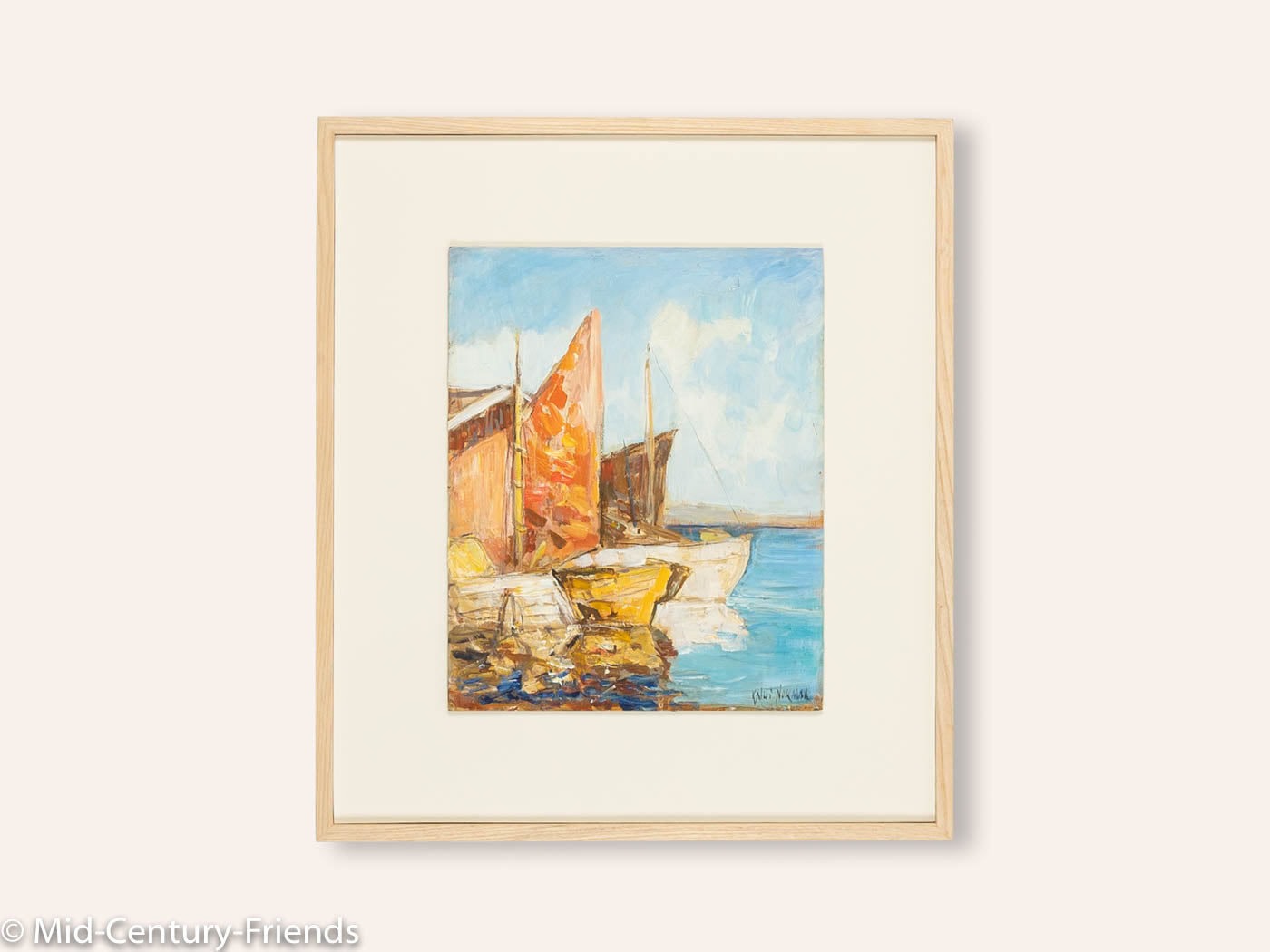 Fischerboote in Venedig, Öl auf Platte, 56 x 65 cm