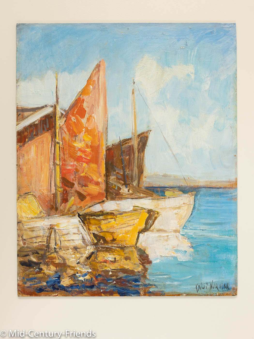 Fischerboote in Venedig, Öl auf Platte, 56 x 65 cm