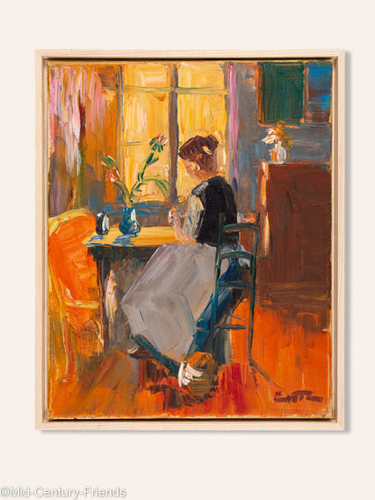 Junge Frau in der Morgensonne, Öl auf Leinwand, 44 x 54 cm