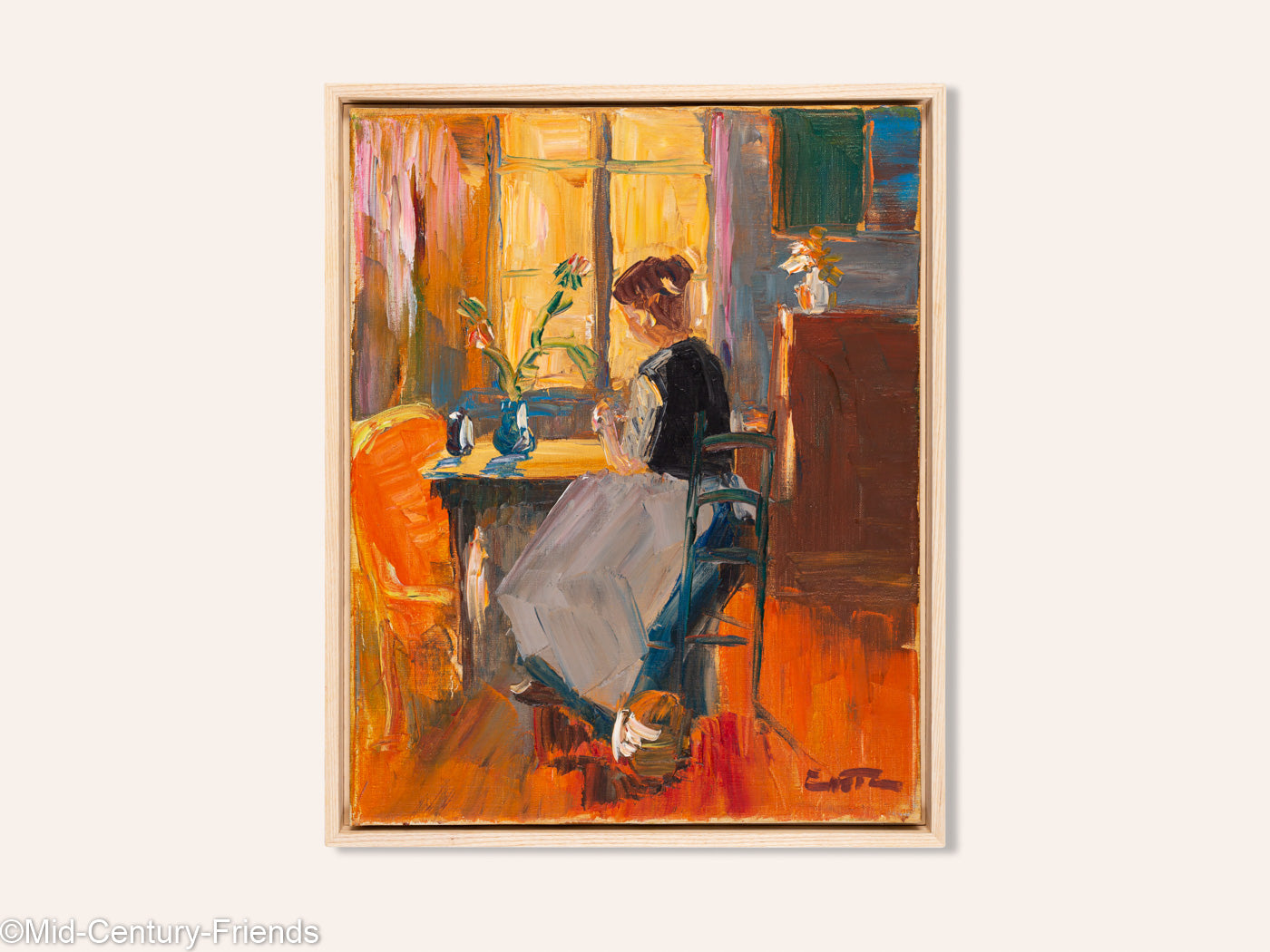Junge Frau in der Morgensonne, Öl auf Leinwand, 44 x 54 cm
