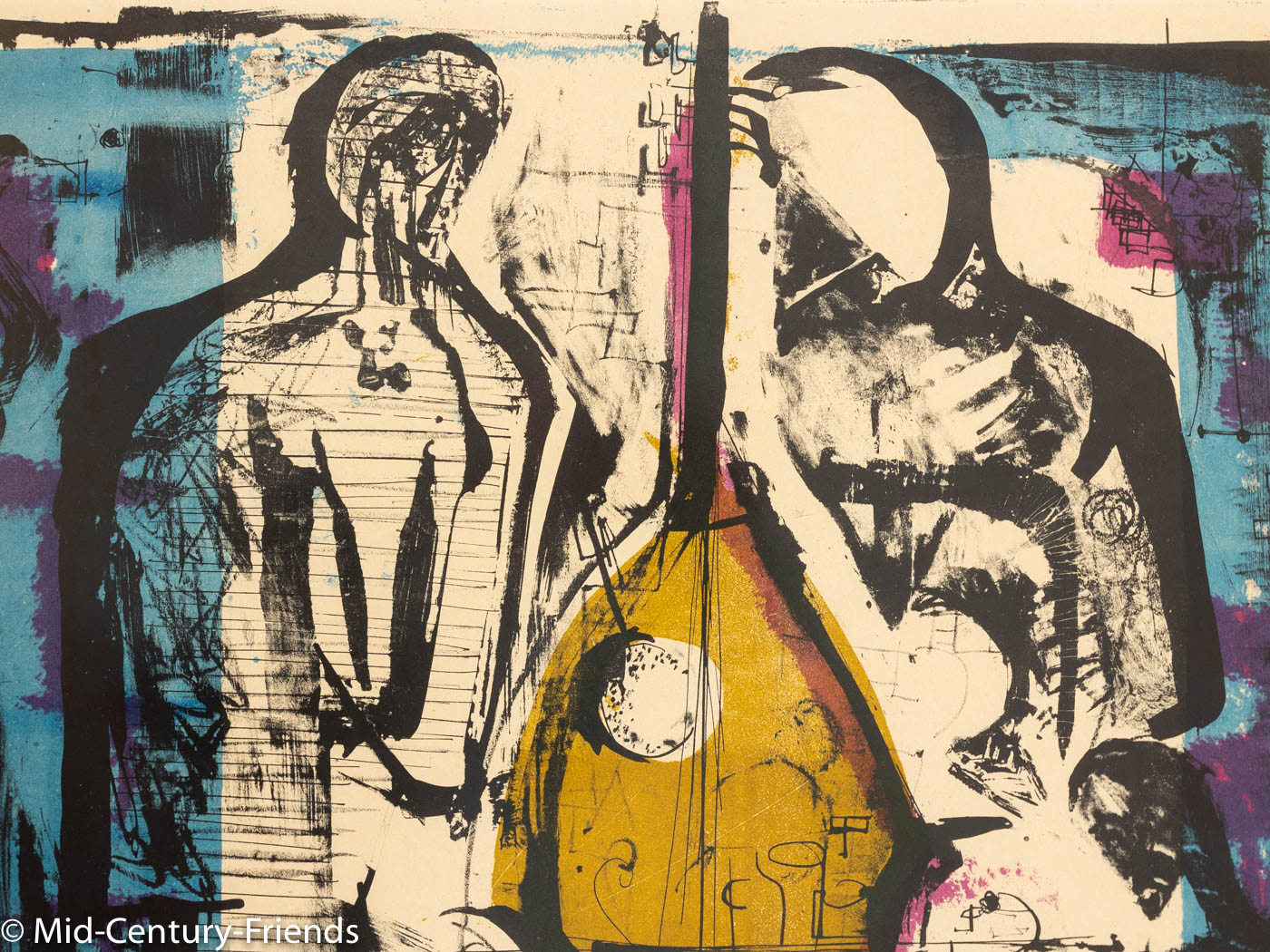 Kontrabass, Farblithographie, 82 x 93 cm