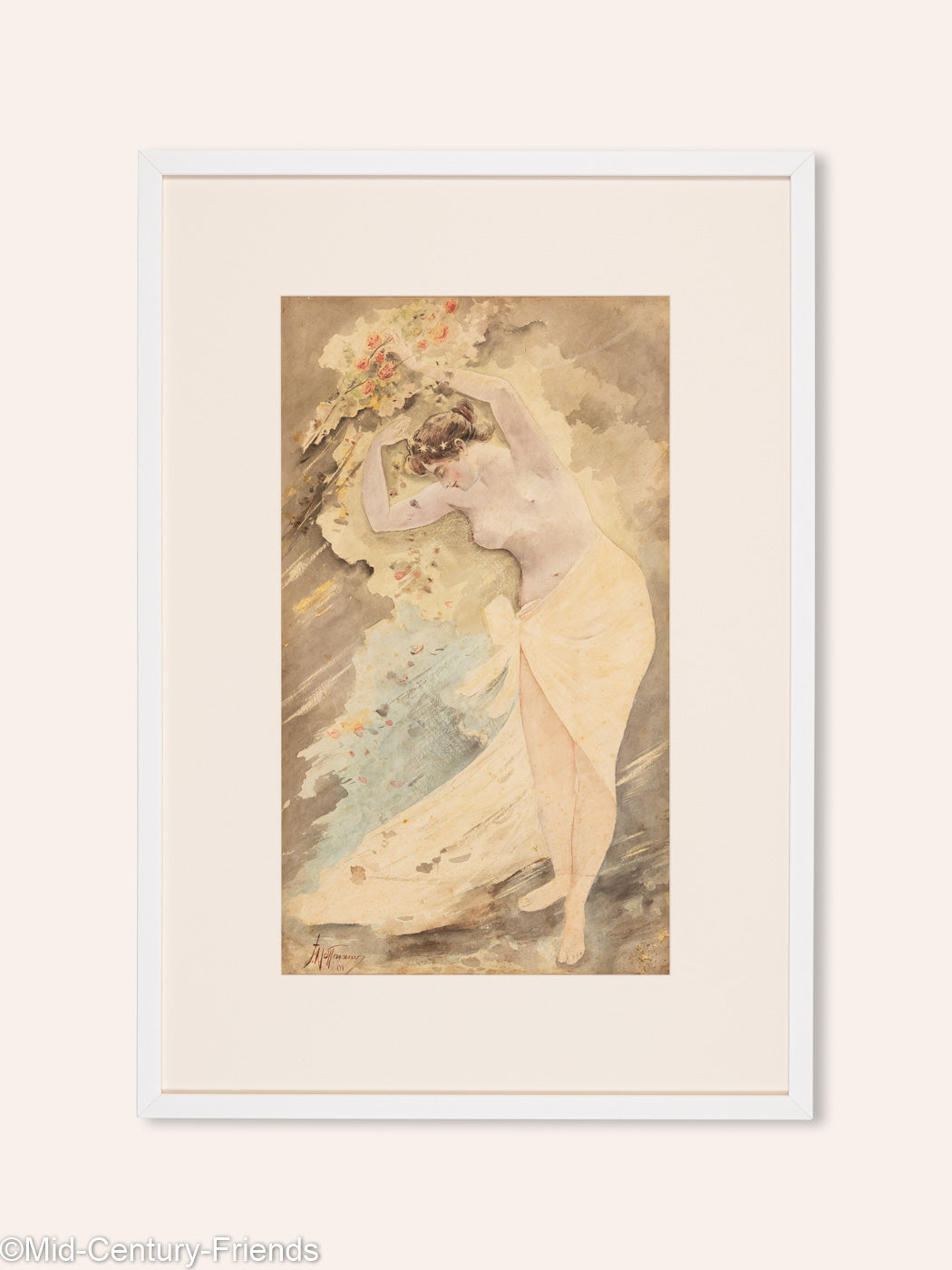 Stehender Frauenakt aus dem Jahr 1901, Aquarell auf Papier, 58 x 83 cm