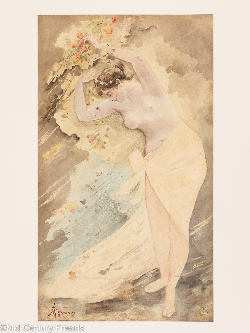 Stehender Frauenakt aus dem Jahr 1901, Aquarell auf Papier, 58 x 83 cm