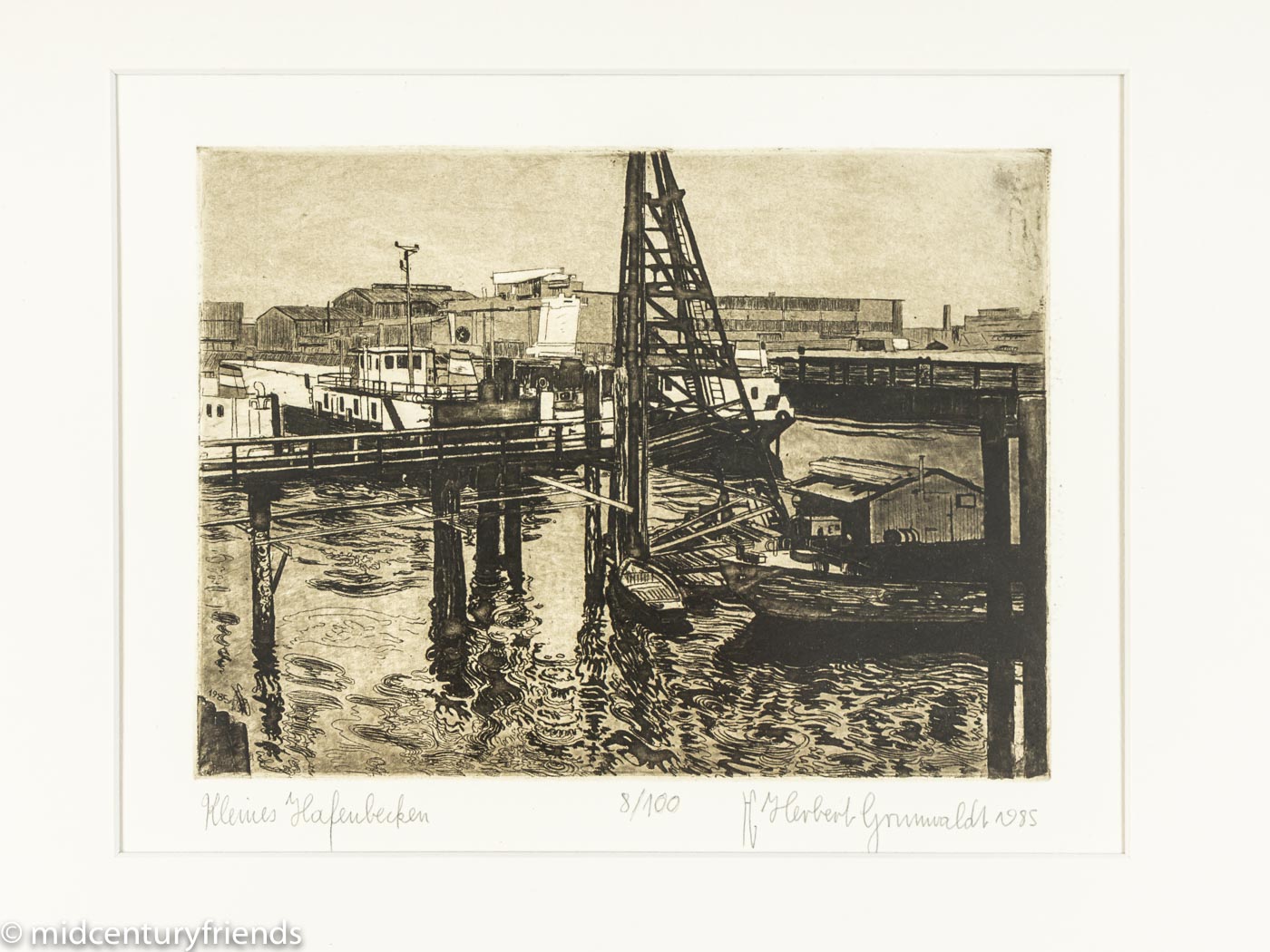 Kleines Hafenbecken, S/W Radierung auf Papier, 45 x 34 cm