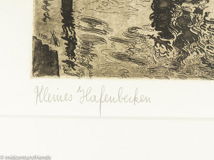 Kleines Hafenbecken, S/W Radierung auf Papier, 45 x 34 cm