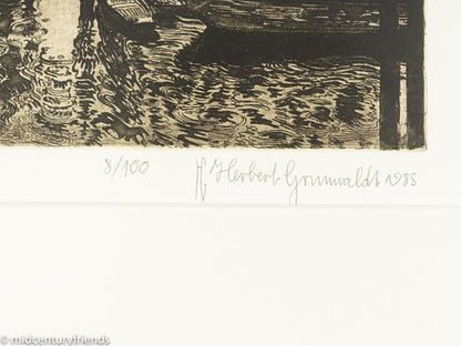Kleines Hafenbecken, S/W Radierung auf Papier, 45 x 34 cm