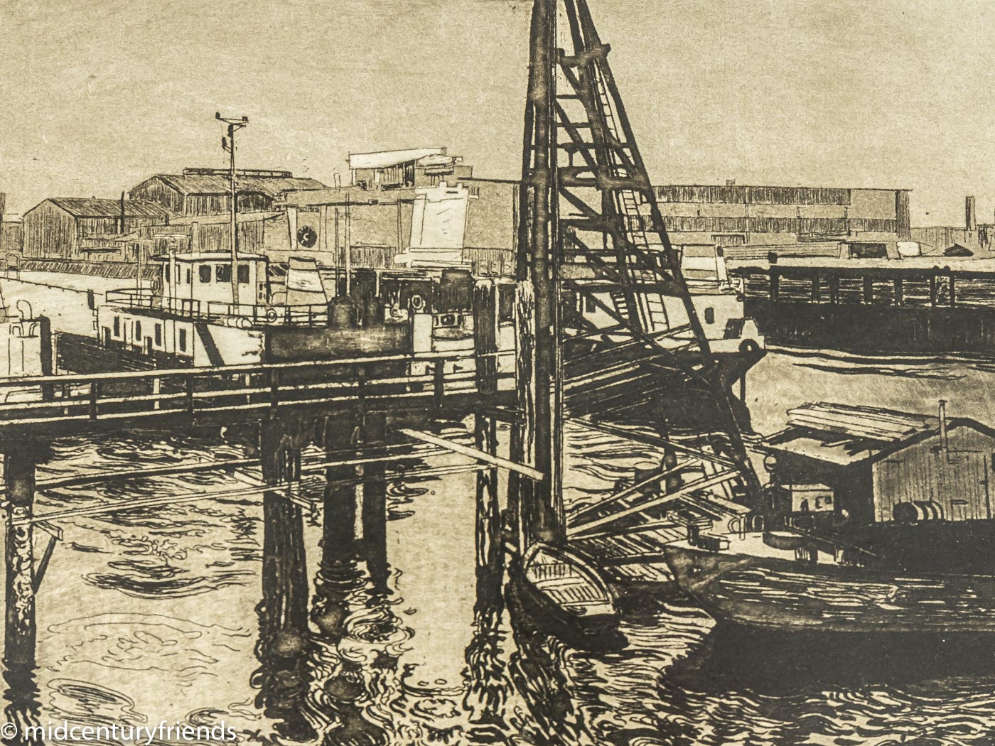 Kleines Hafenbecken, S/W Radierung auf Papier, 45 x 34 cm