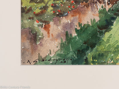 Pinien im Feld. Aquarell auf Papier, 57,5 x 47,5 cm