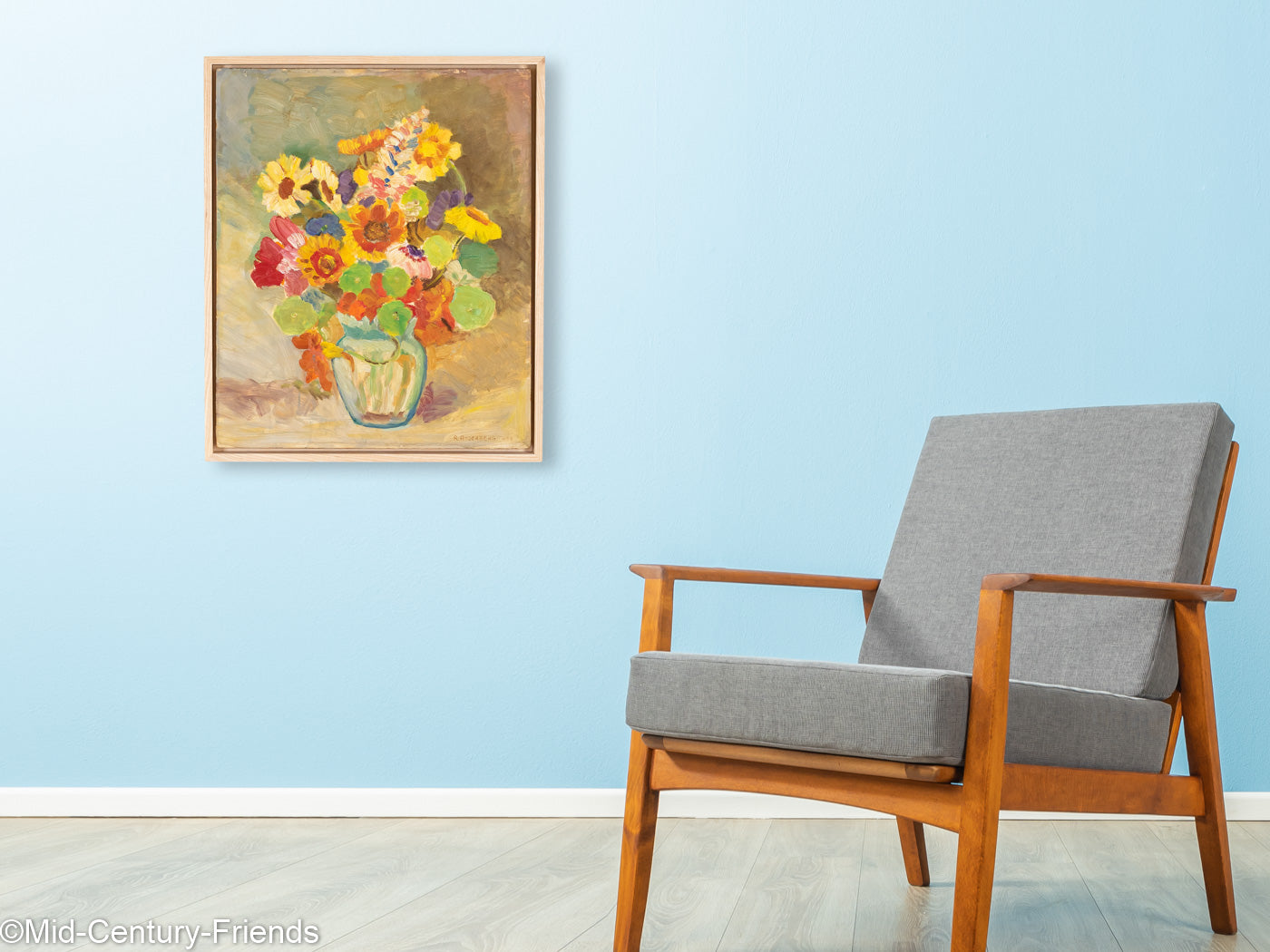 Buntes Blumenbouquet, Acryl auf Platte, 41 x 49,5 cm