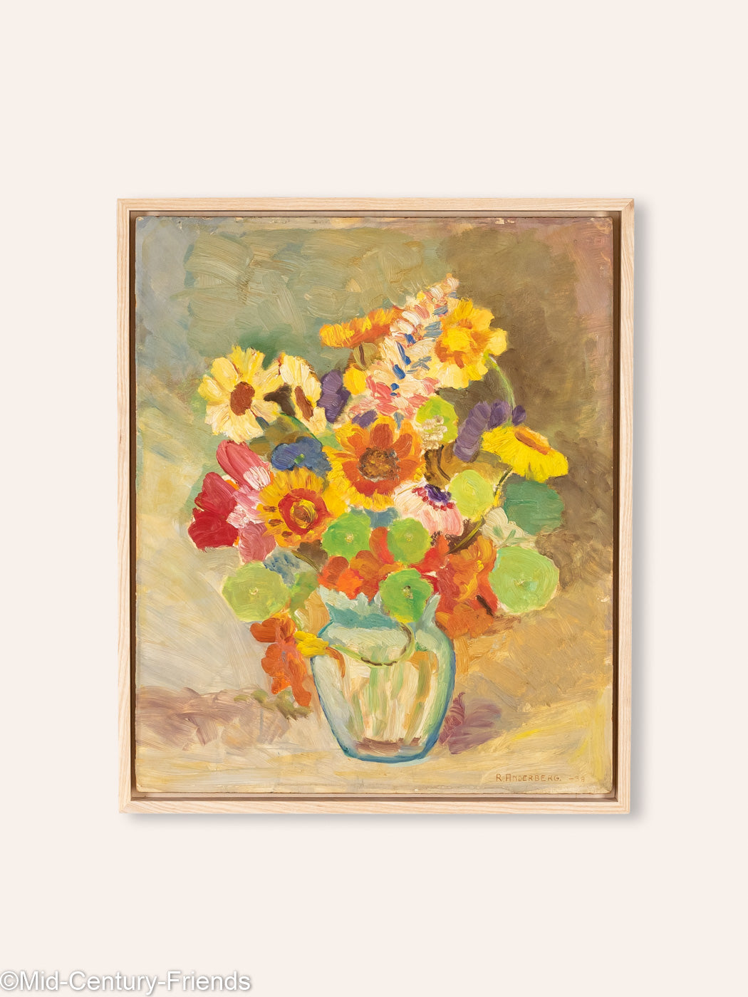 Buntes Blumenbouquet, Acryl auf Platte, 41 x 49,5 cm