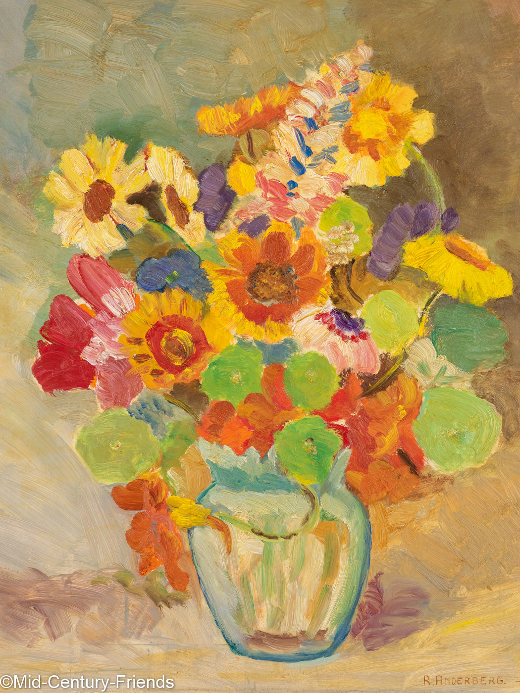 Buntes Blumenbouquet, Acryl auf Platte, 41 x 49,5 cm