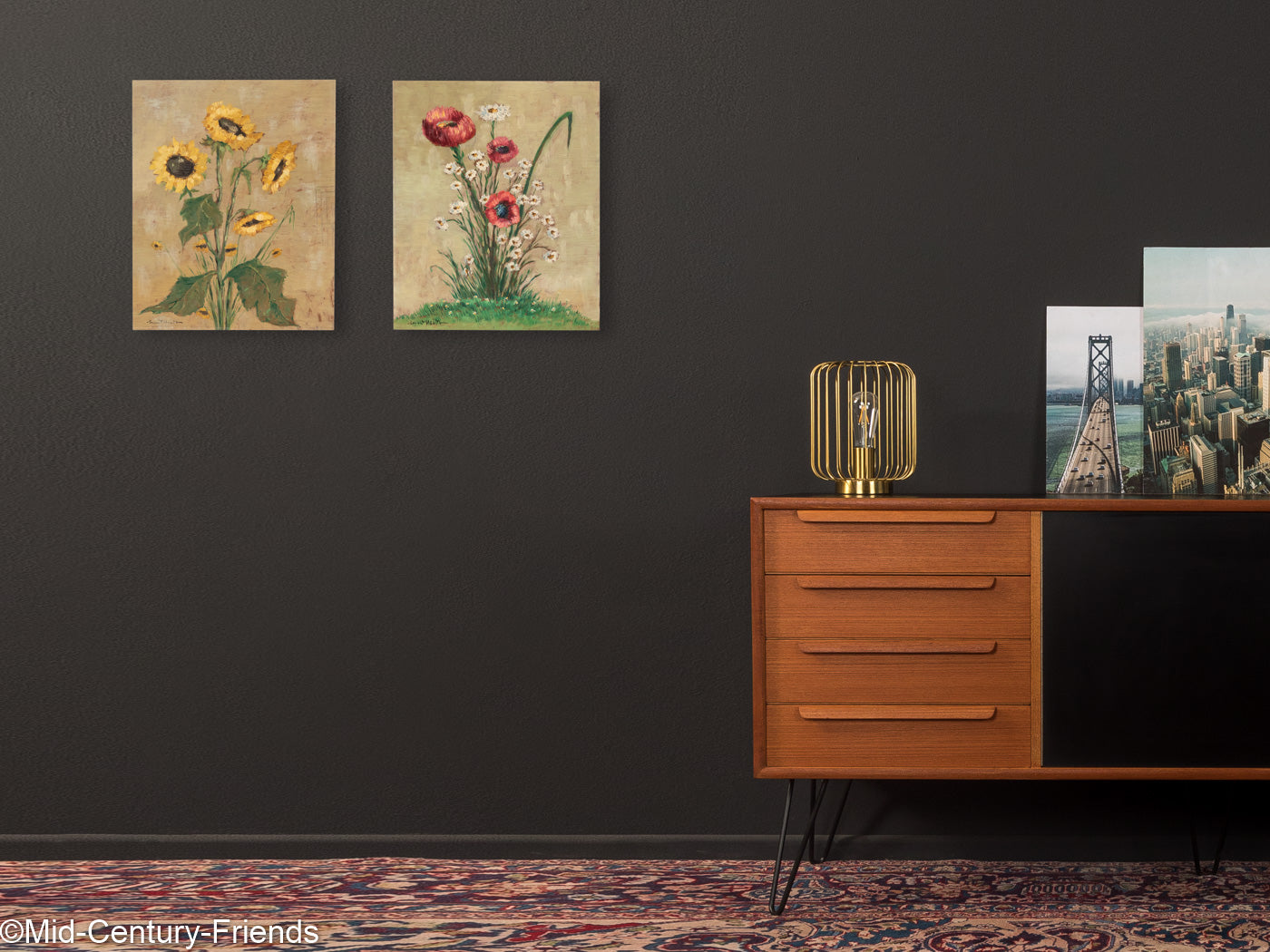 Mohn und Sonnenblumen (Set), Öl auf Platte, 32 x 40 cm