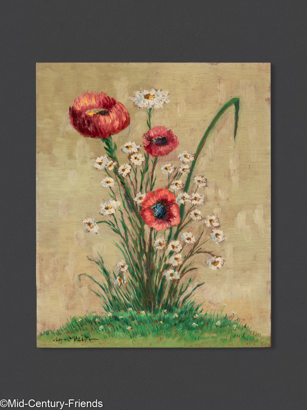 Mohn und Sonnenblumen (Set), Öl auf Platte, 32 x 40 cm