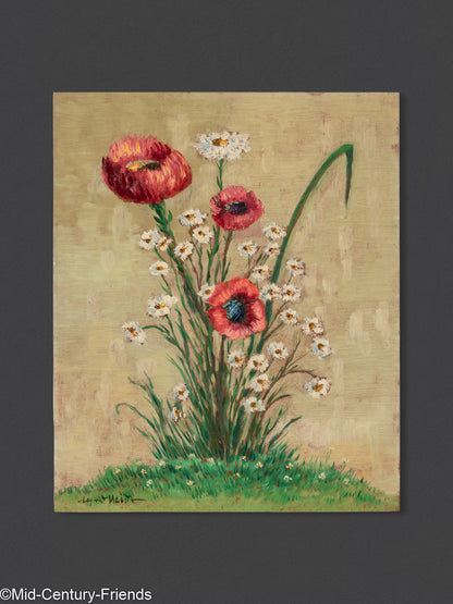 Mohn und Sonnenblumen (Set), Öl auf Platte, 32 x 40 cm