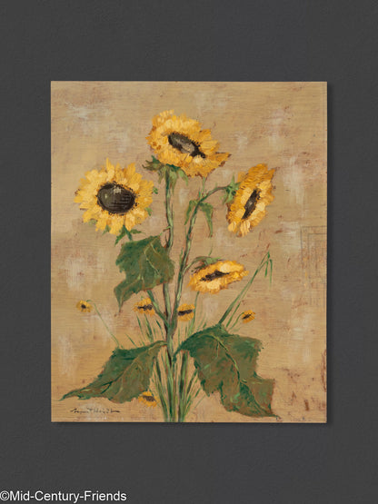 Mohn und Sonnenblumen (Set), Öl auf Platte, 32 x 40 cm