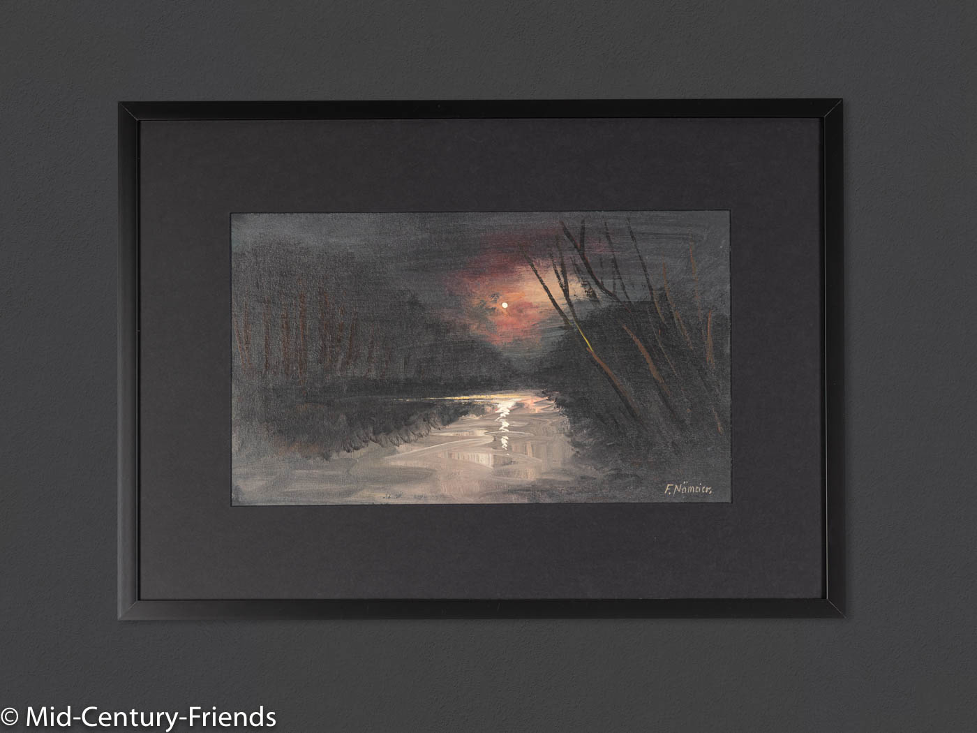 Flusslandschaft im Mondschein, Öl auf Leinen, 74 x 53cm