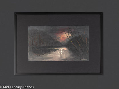 Flusslandschaft im Mondschein, Öl auf Leinen, 74 x 53cm