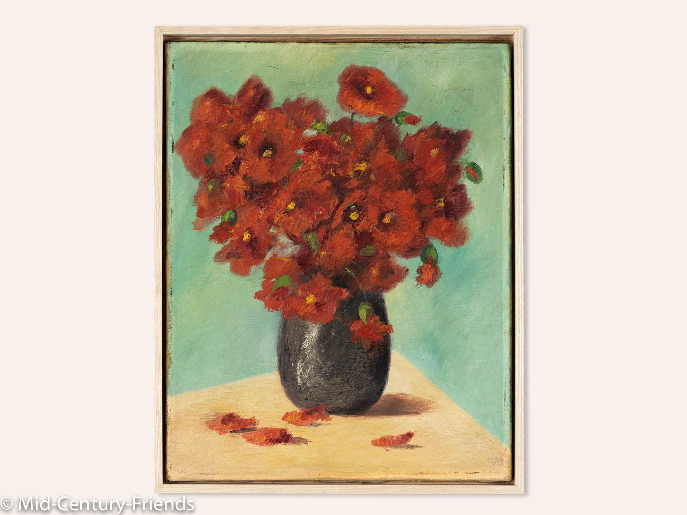 BLÜHENDER MOHN, ÖL AUF LEINWAND, 39 X 49 CM