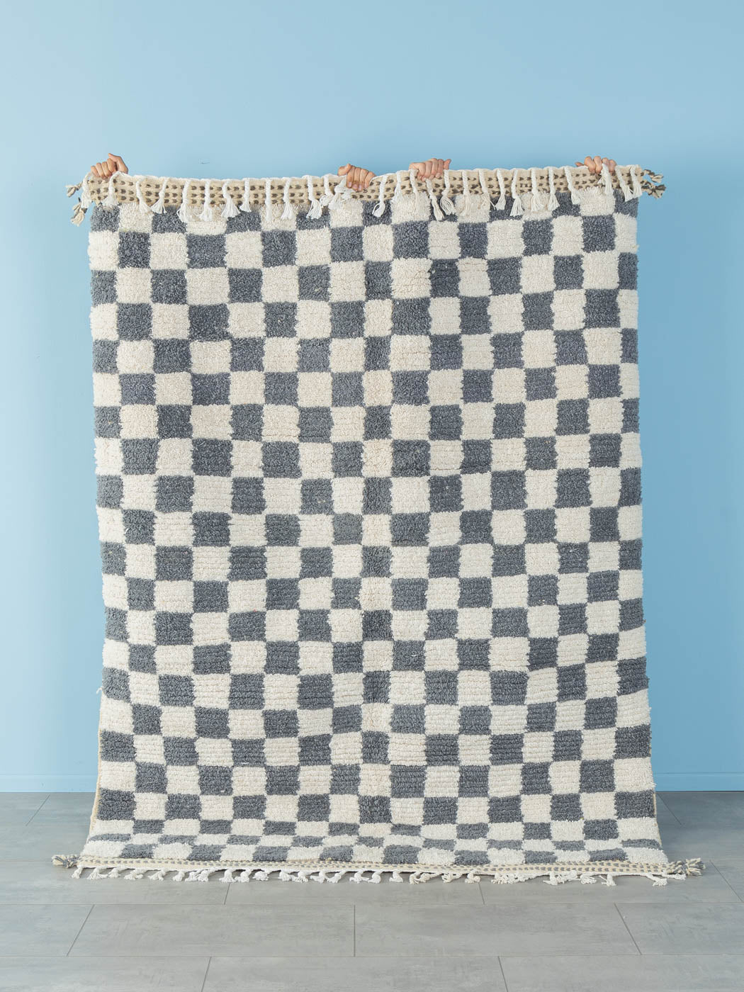 Grey Blue Check, Berber Teppich, 162 x 215 - Mid Century Friends - Vintage - Retro - Mid Century