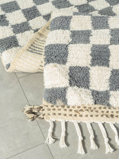 Grey Blue Check, Berber Teppich, 162 x 215 - Mid Century Friends - Vintage - Retro - Mid Century
